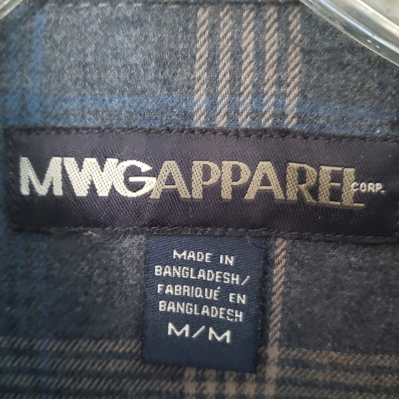 MWG Western  Blue Pearl Snap Shirt  Plaid Flannel Mens Medium - Picture 9 of 10